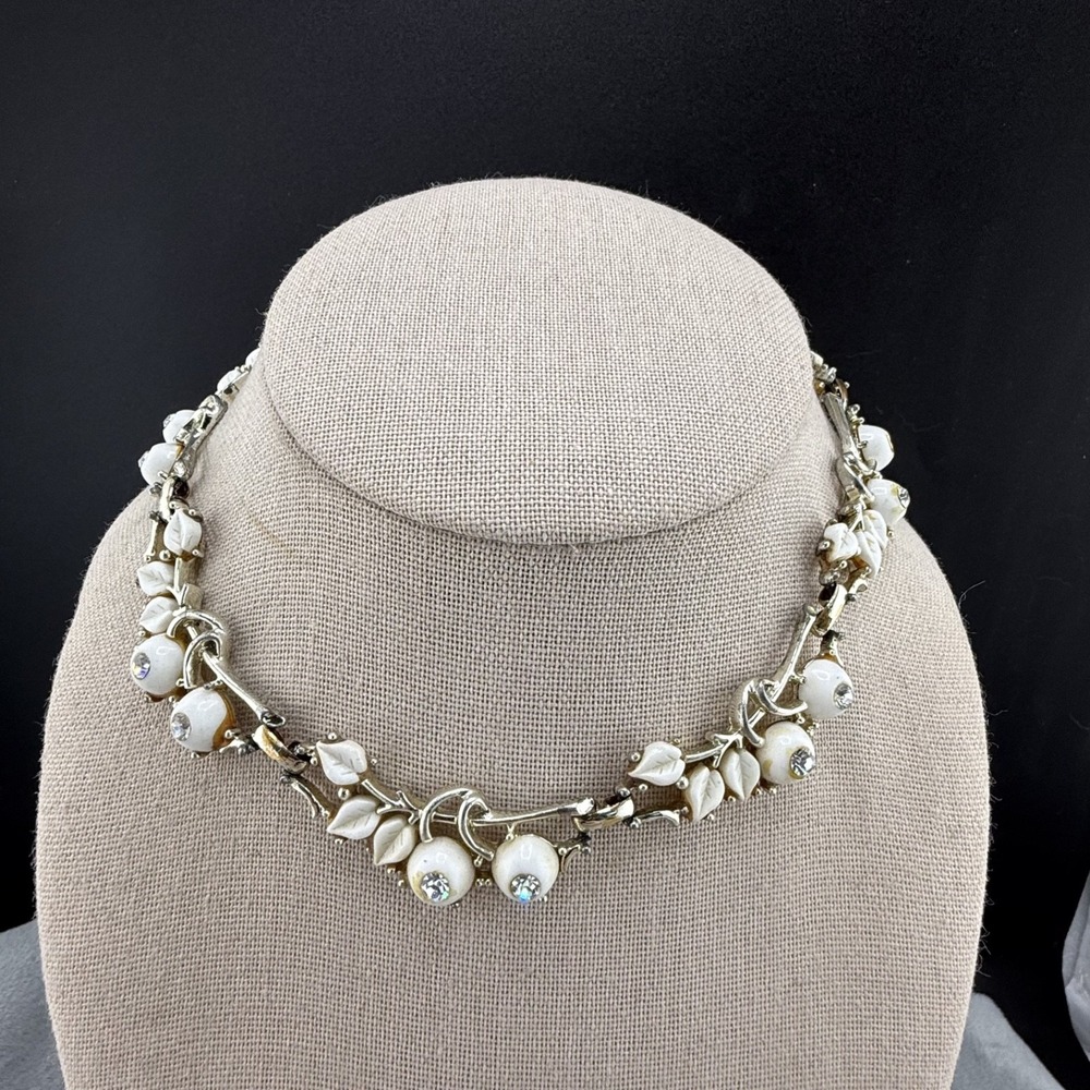 Vintage Kramer Necklace Gold Tone Acrylic‎ Rhinestone Choker 14in READ